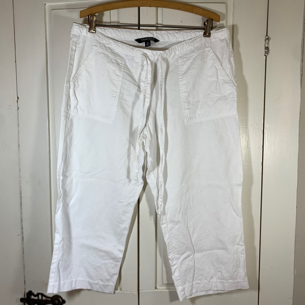 Chadwicks of Boston White Linen Blend Drawstring Cropped Capri Pants Womens M